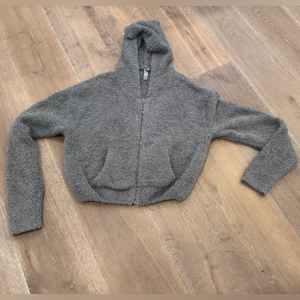 SKIMS Grey Fuzzy Hooded Zip Up
